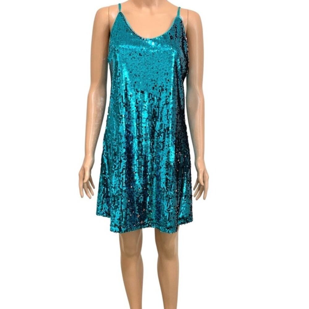 Allegra K medium sequin spaghetti strap mini party dress D1 3405